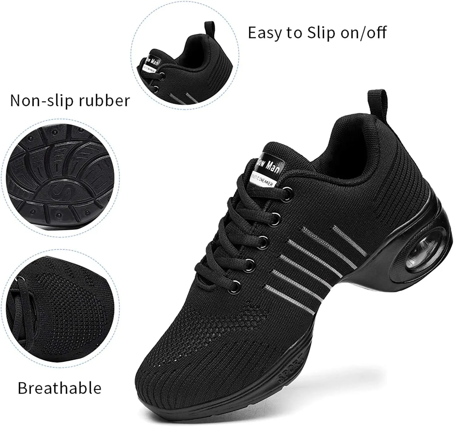 Women's Jazz Shoes Lace-up Sneakers - Breathable Air Cushion Lady Split Sole Athletic Walking Dance Shoes Platform