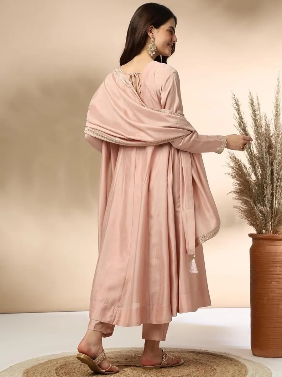 Womens Kurta Set Silk Blend Party Wear Embroidered A-Line Kurta Pant with Dupatta