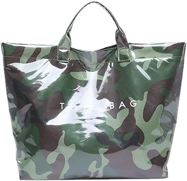 Women's Large PVC Tote Bag Letters Print Handbags Kraft Paper Shoulder Bag Clear Shopping Hobo Bag