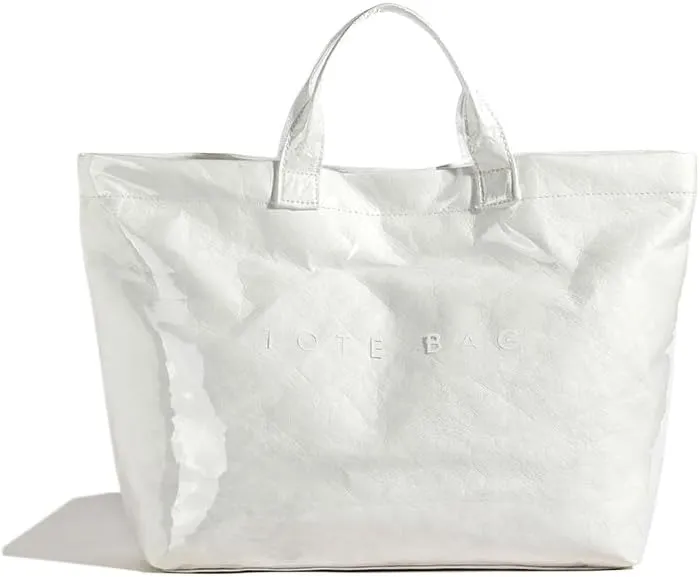 Women's Large PVC Tote Bag Letters Print Plastic Handbags Kraft Paper Clear Shopping Work Shoulder Hobo Bag