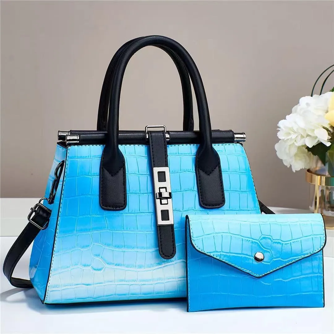 Women's Leather Crocodile Pattern Large Shoulder Bags Crossbody Handbag Top-Handle Bags Embossed Tote Purse