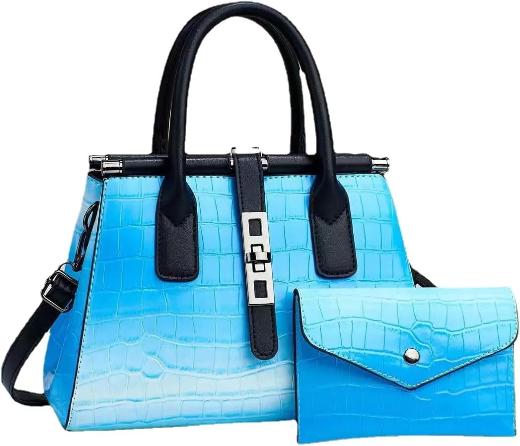 Women's Leather Crocodile Pattern Large Shoulder Bags Crossbody Handbag Top-Handle Bags Embossed Tote Purse