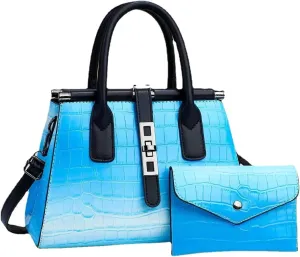 Women's Leather Crocodile Pattern Large Shoulder Bags Crossbody Handbag Top-Handle Bags Embossed Tote Purse