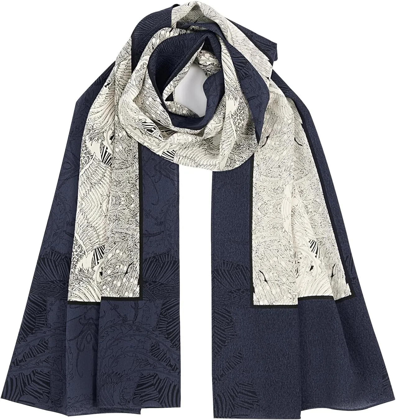 Womens Long Silk Scarf Mulberry Floral Silk Scarf for Hair