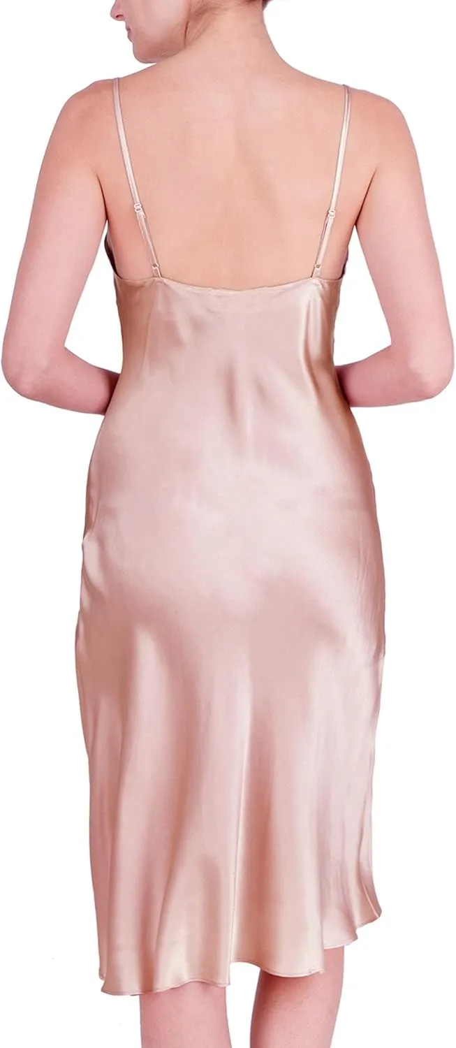 Women's Luxury Silk Sleepwear 100% Mulberry Silk Full Slip Chemise Nightgown