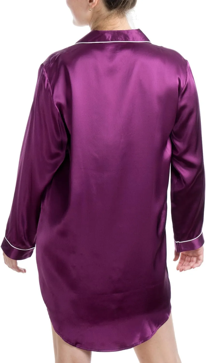 Women's Luxury Silk Sleepwear 100% Mulberry Silk Long Sleeve Sleepshirt