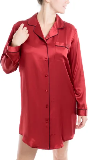 Women's Luxury Silk Sleepwear 100% Mulberry Silk Long Sleeve Sleepshirt