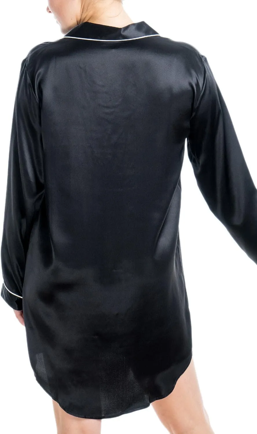 Women's Luxury Silk Sleepwear 100% Mulberry Silk Long Sleeve Sleepshirt