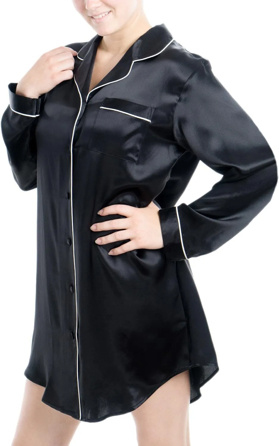 Women's Luxury Silk Sleepwear 100% Mulberry Silk Long Sleeve Sleepshirt