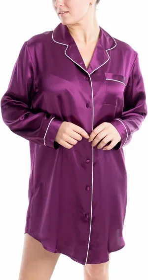 Women's Luxury Silk Sleepwear 100% Mulberry Silk Long Sleeve Sleepshirt