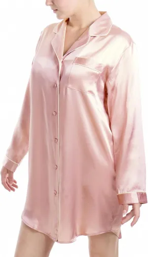 Women's Luxury Silk Sleepwear 100% Mulberry Silk Long Sleeve Sleepshirt