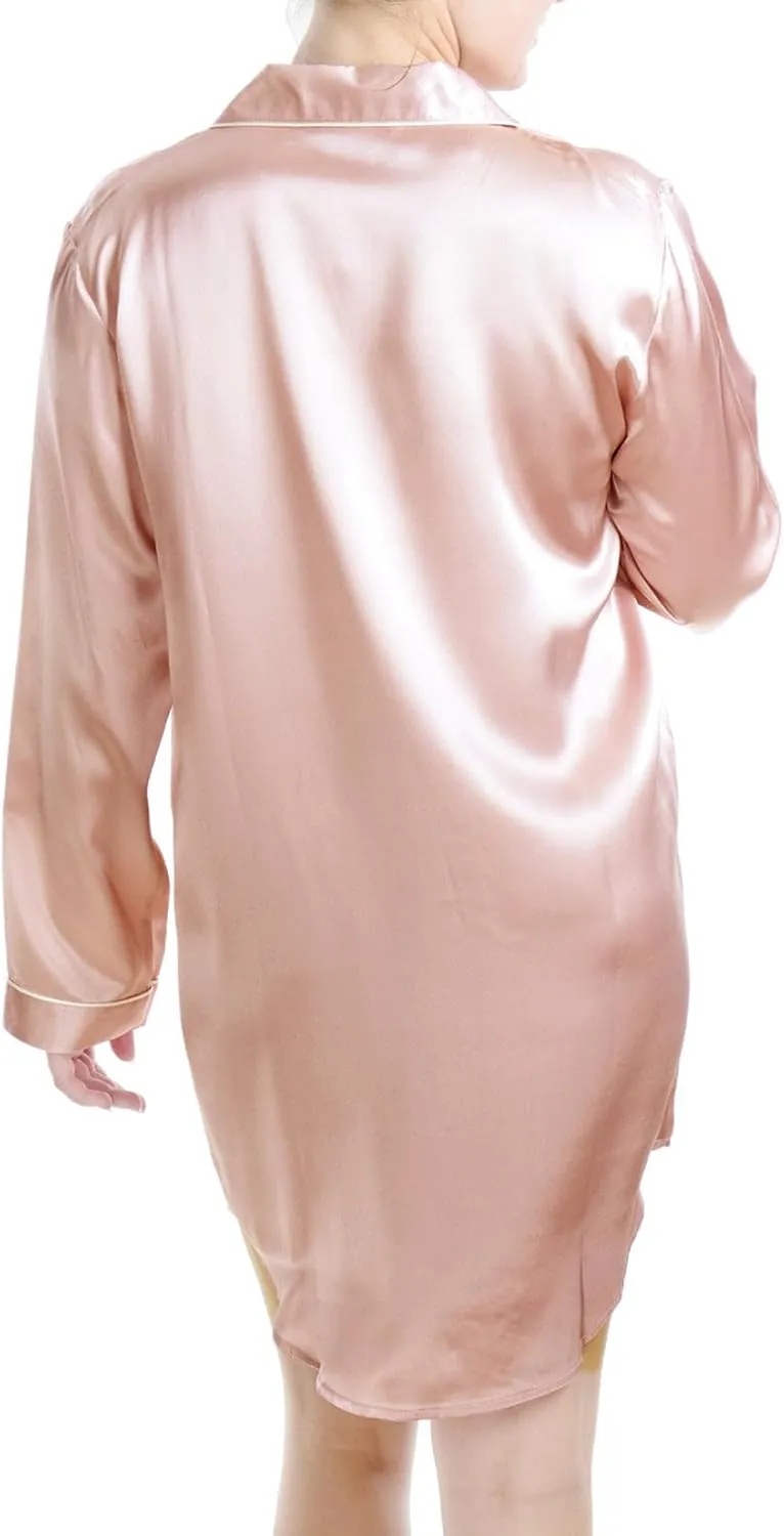 Women's Luxury Silk Sleepwear 100% Mulberry Silk Long Sleeve Sleepshirt