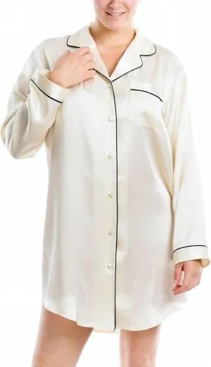 Women's Luxury Silk Sleepwear 100% Mulberry Silk Long Sleeve Sleepshirt