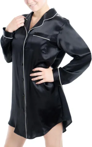 Women's Luxury Silk Sleepwear 100% Mulberry Silk Long Sleeve Sleepshirt