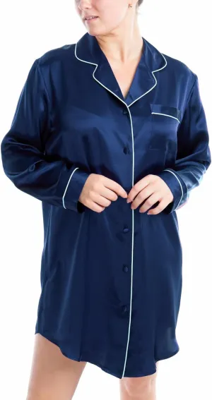Women's Luxury Silk Sleepwear 100% Mulberry Silk Long Sleeve Sleepshirt