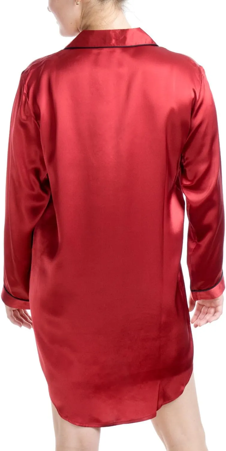 Women's Luxury Silk Sleepwear 100% Mulberry Silk Long Sleeve Sleepshirt