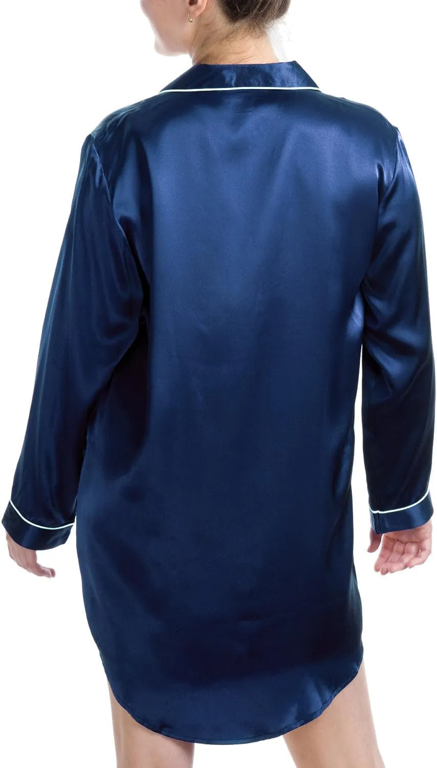 Women's Luxury Silk Sleepwear 100% Mulberry Silk Long Sleeve Sleepshirt