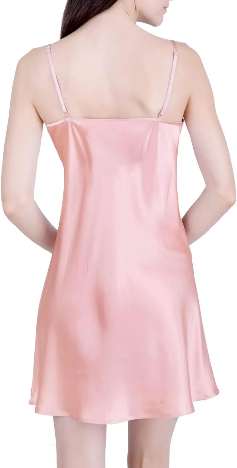 Women's Luxury Silk Sleepwear 100% Mulberry Silk Slip Chemise Lingerie Nightgown