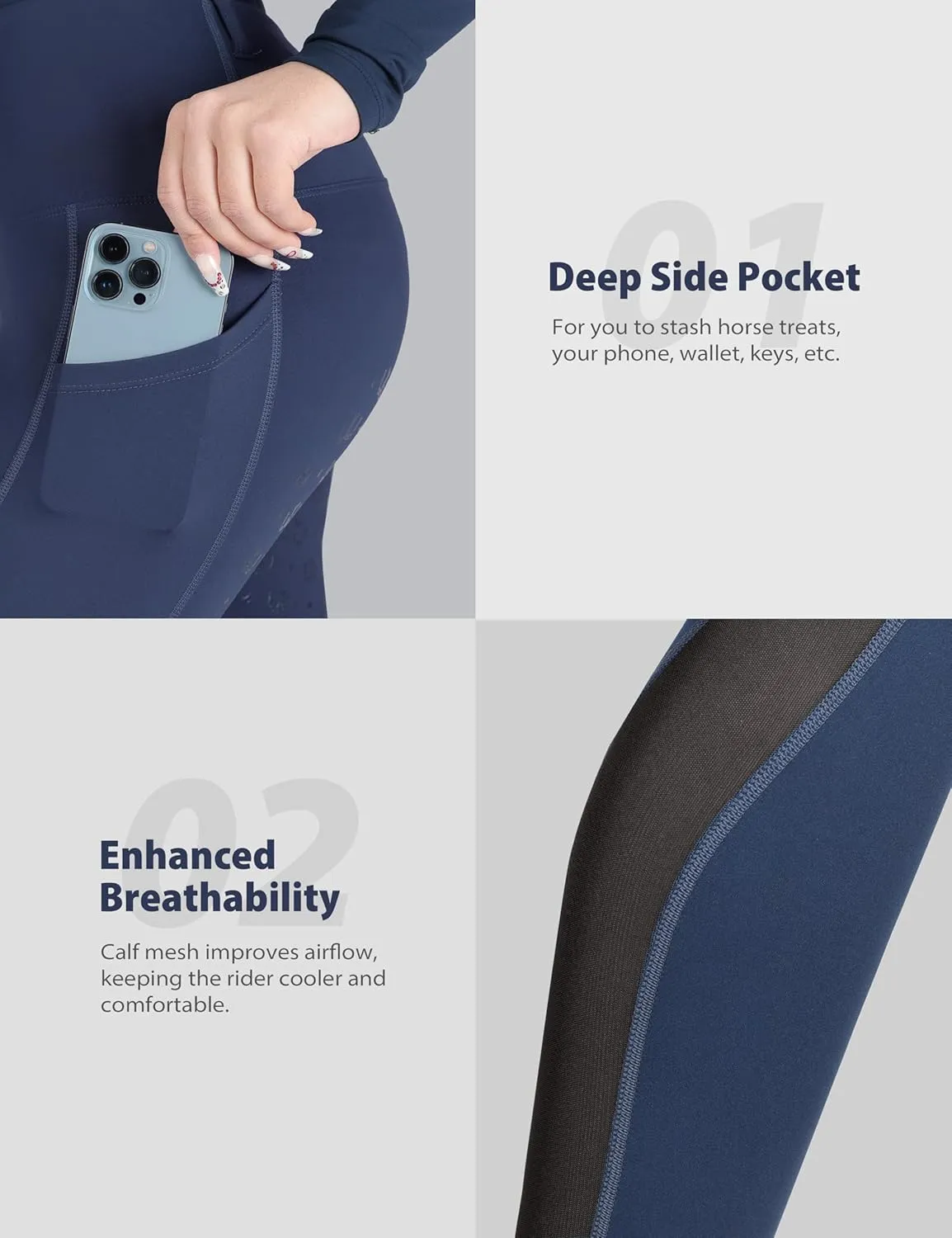Women's Riding Breeches Equestrian Riding Pants with Silicone Grip and Ventilated Mesh Fabric Active Riding Tights