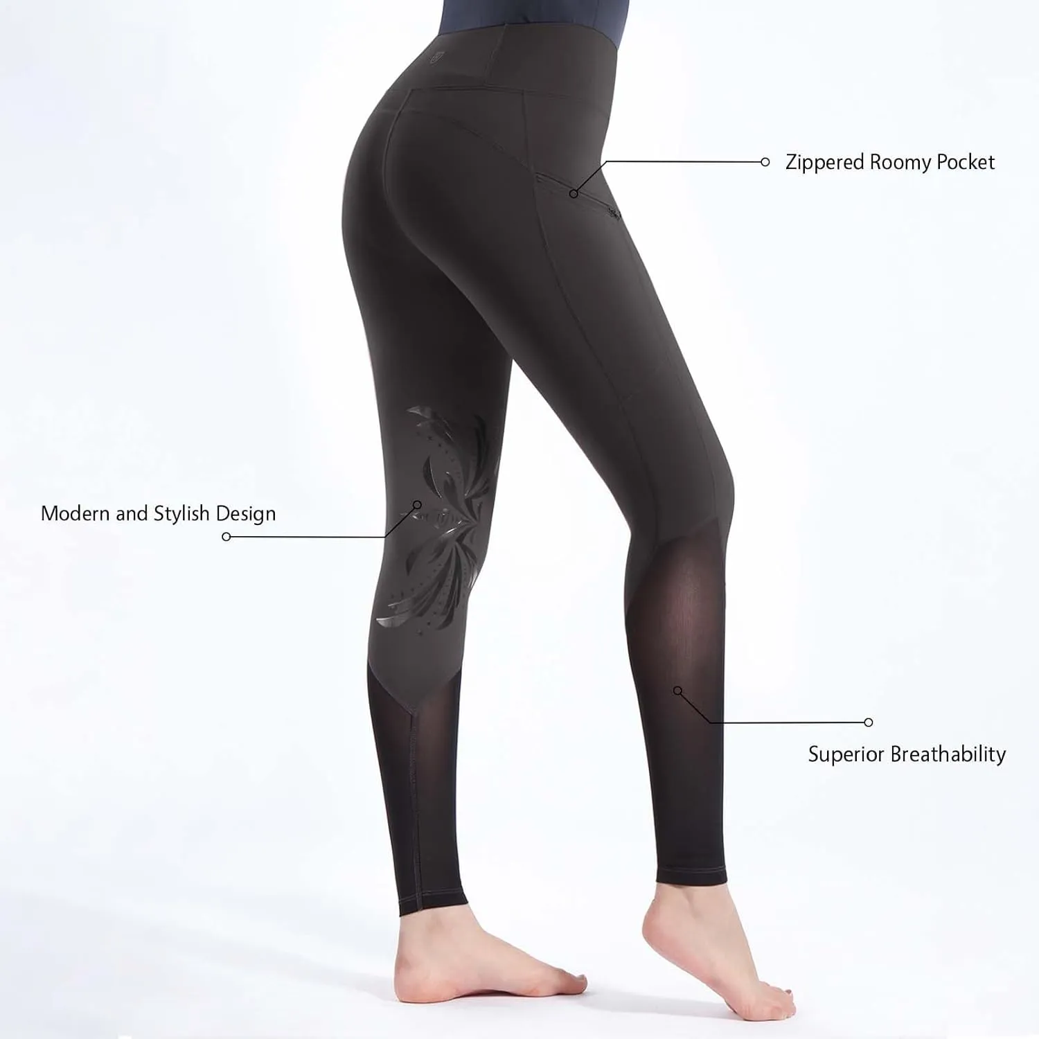 Women's Riding Breeches Equestrian Riding Pants with Silicone Grip and Ventilated Mesh Fabric Active Riding Tights