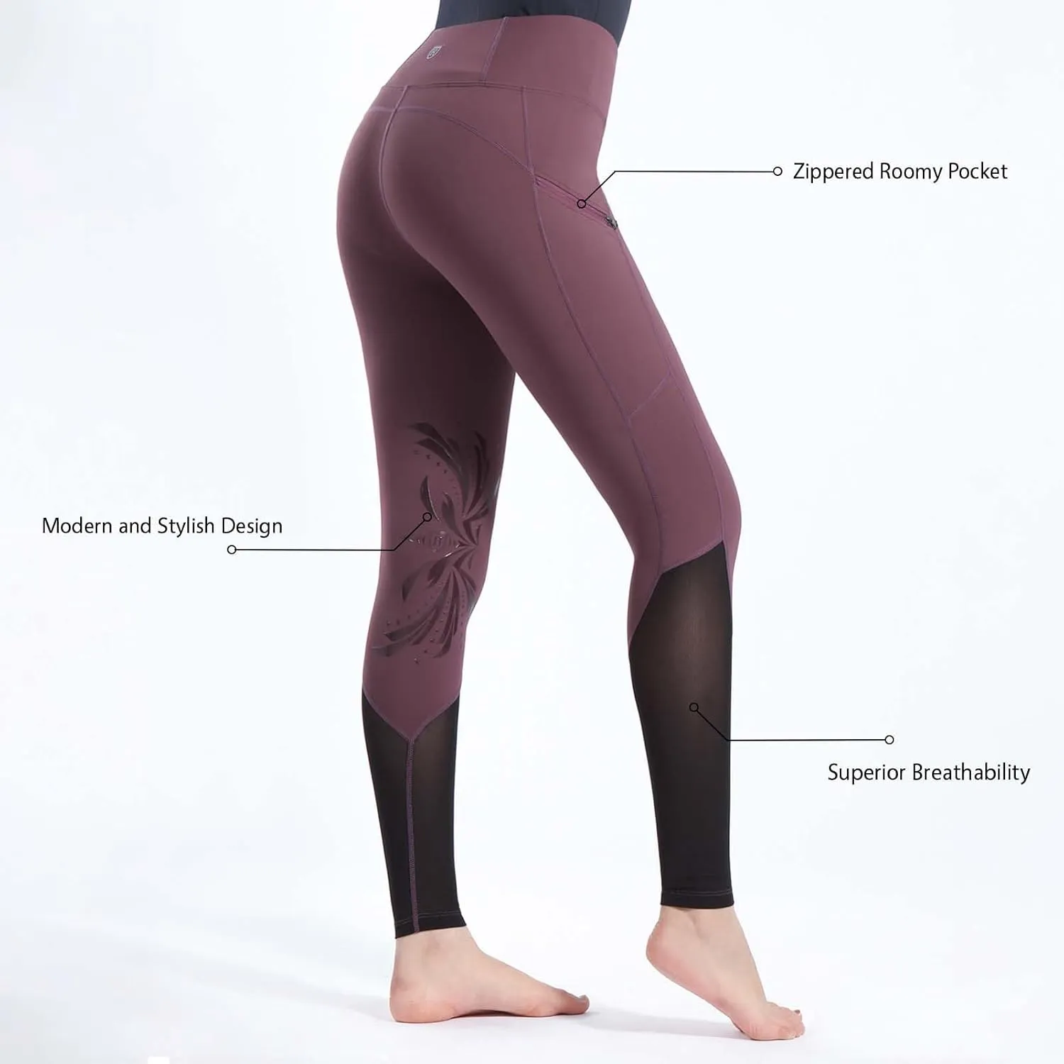 Women's Riding Breeches Equestrian Riding Pants with Silicone Grip and Ventilated Mesh Fabric Active Riding Tights