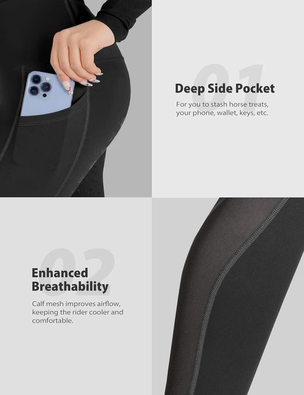 Women's Riding Breeches Equestrian Riding Pants with Silicone Grip and Ventilated Mesh Fabric Active Riding Tights