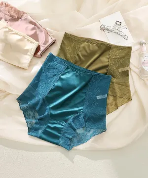 Women's Satin Panties 3-Pack - High Waist Lace Trim, Silk-Lined Comfort, True to Size (L/XL)