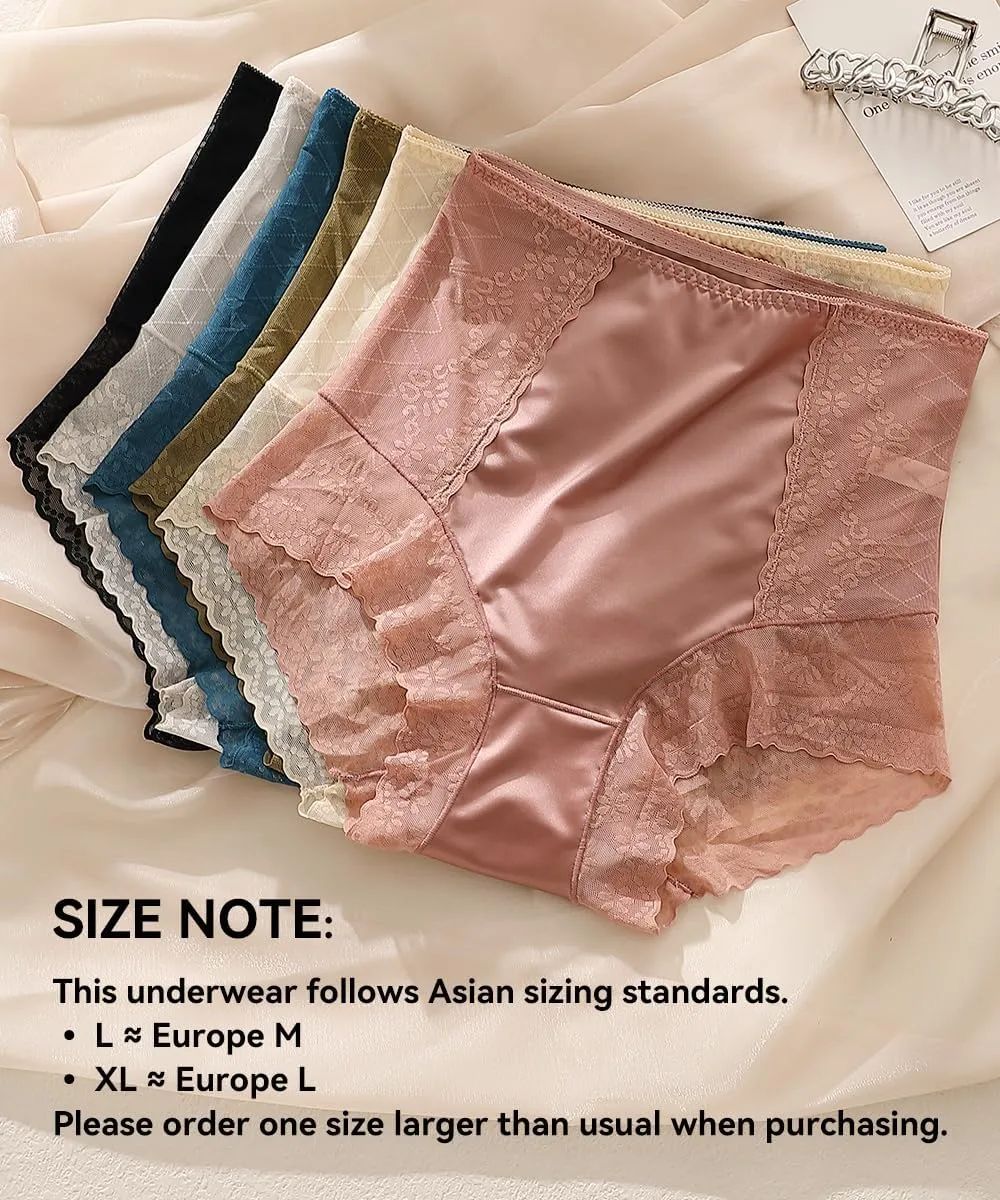 Women's Satin Panties 3-Pack - High Waist Lace Trim, Silk-Lined Comfort, True to Size (L/XL)