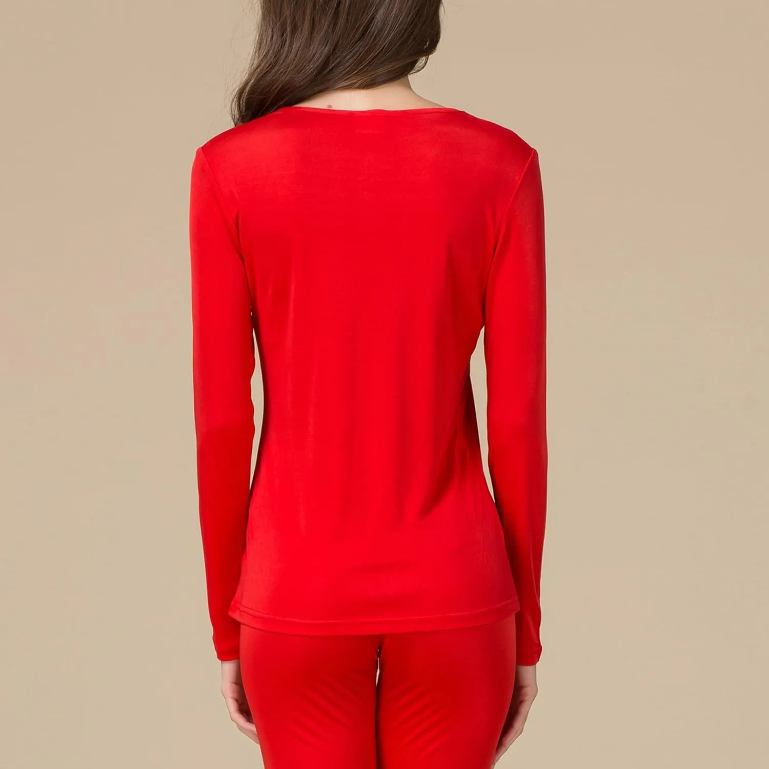 Women's Silk Thermal Underwear Top Mulberry Silk Scoop Neck Baselayer Shirt Long Sleeve Undershirt Slim Lightweight Blouse