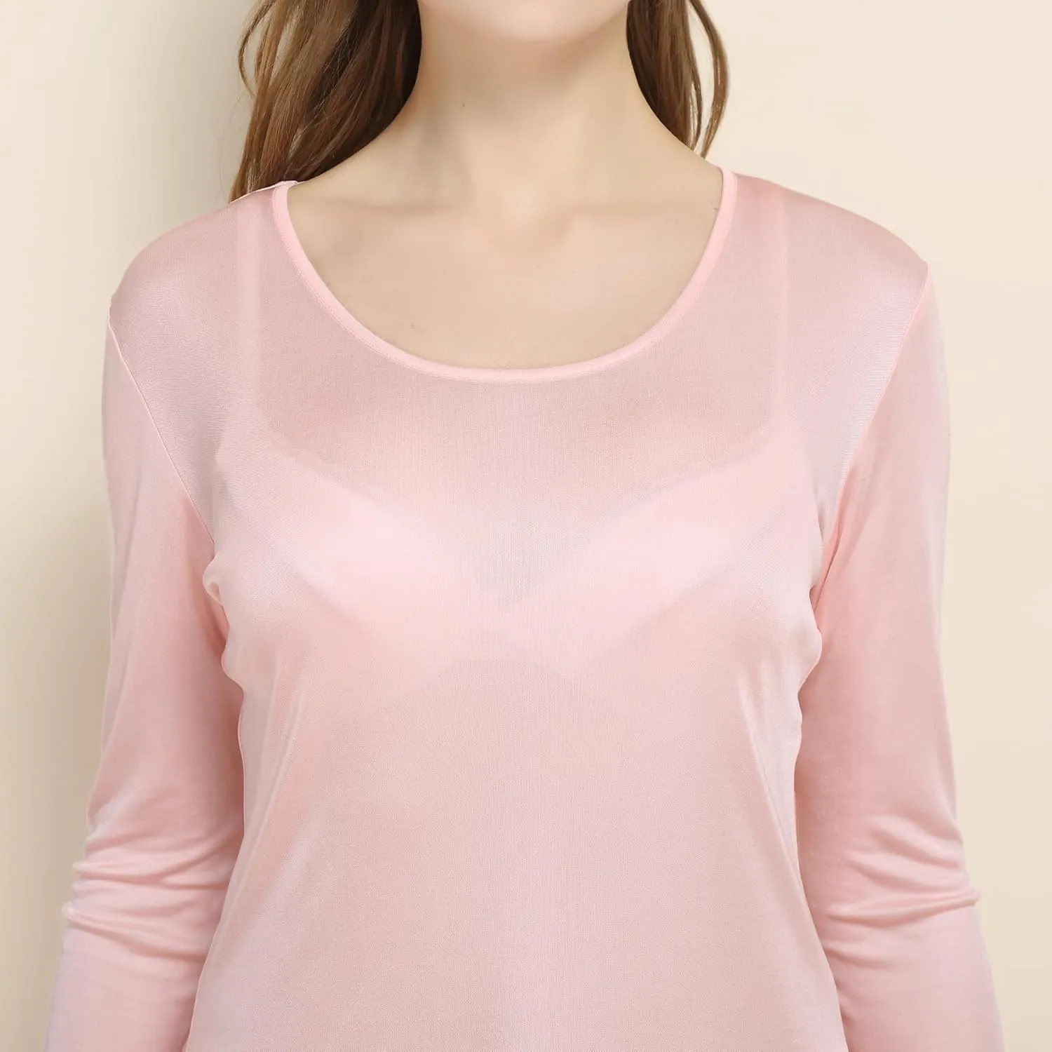 Women's Silk Thermal Underwear Top Mulberry Silk Scoop Neck Baselayer Shirt Long Sleeve Undershirt Slim Lightweight Blouse