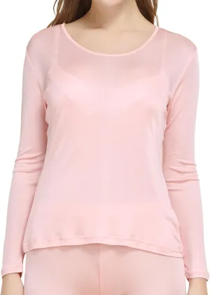 Women's Silk Thermal Underwear Top Mulberry Silk Scoop Neck Baselayer Shirt Long Sleeve Undershirt Slim Lightweight Blouse