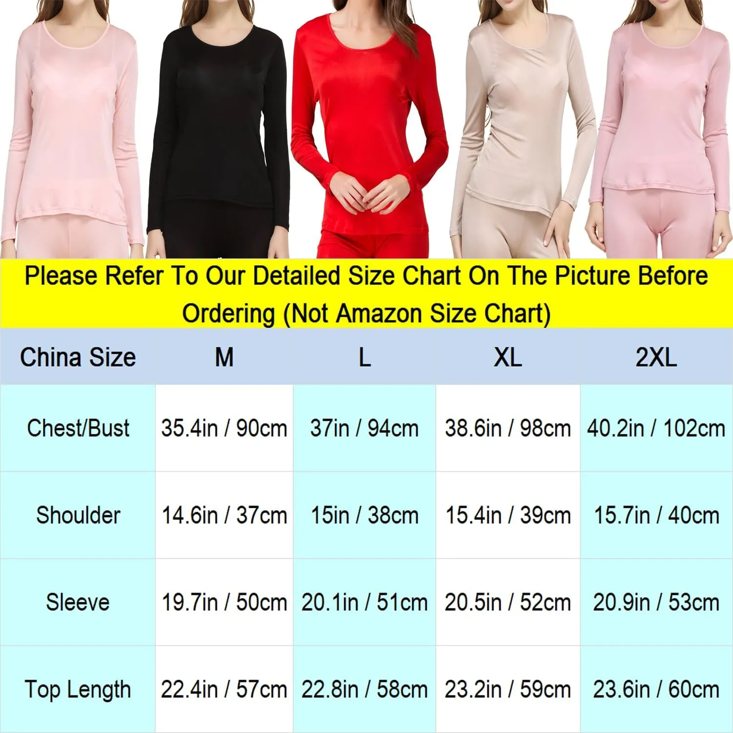 Women's Silk Thermal Underwear Top Mulberry Silk Scoop Neck Baselayer Shirt Long Sleeve Undershirt Slim Lightweight Blouse