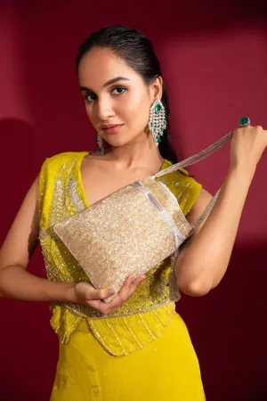 Women'S Silver & Gold Sequins Silk Potli With Indian Hand Work And Pearl Handle