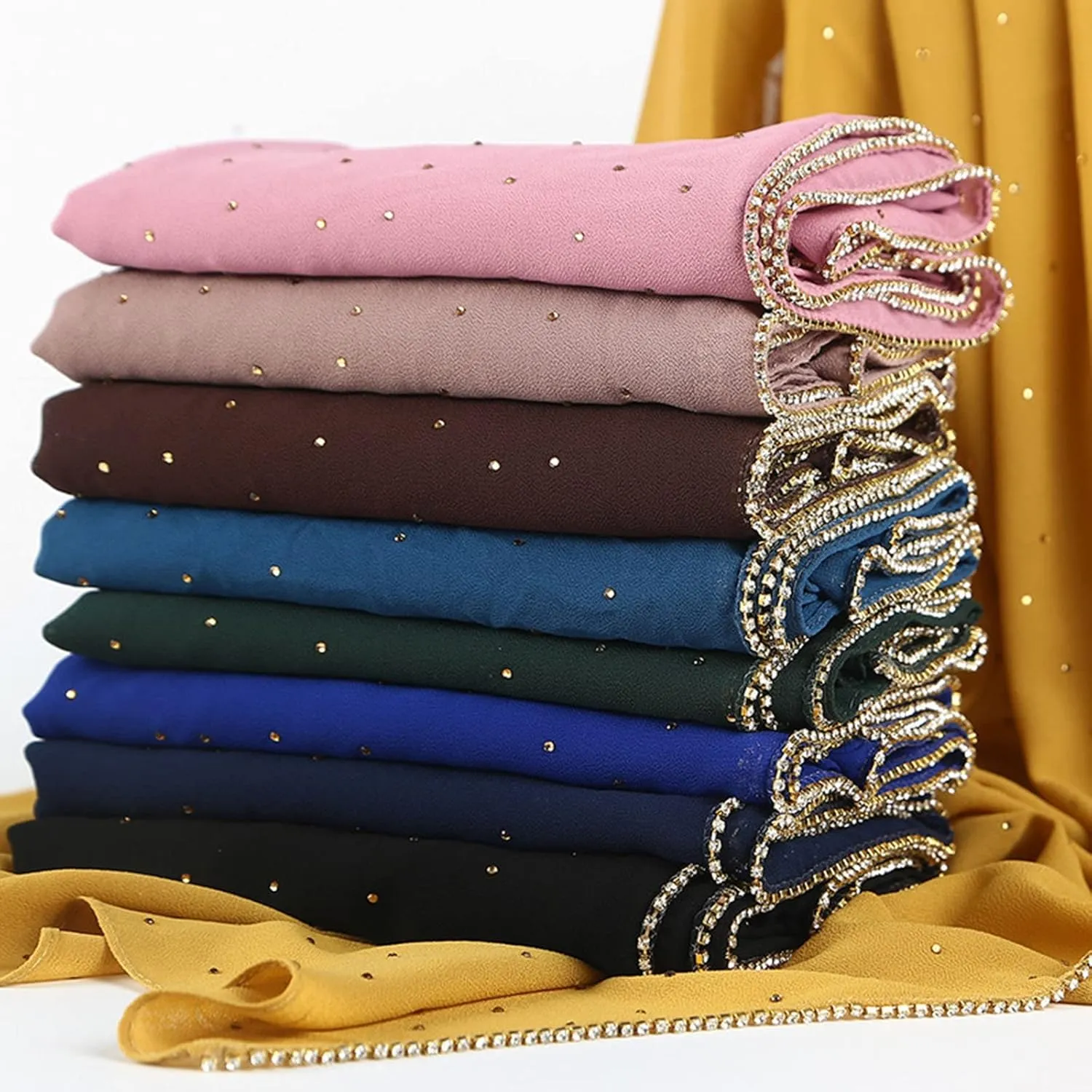 Women's Soft Chiffon Diamond Headscarf Spring Summer Long Shawl Muslim Hijab Scarf Shirts Women Silk