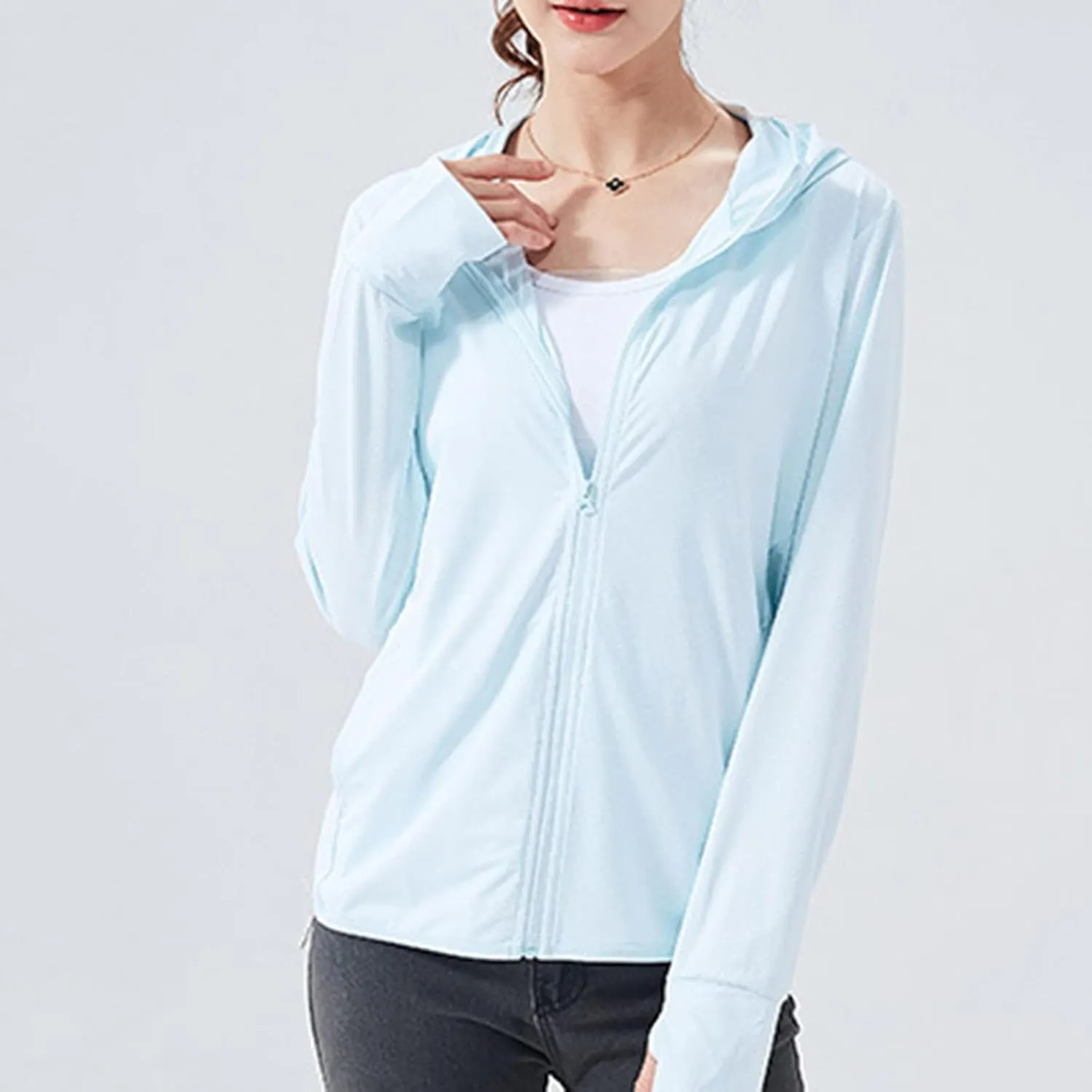 Womens Spf Uv Protection Jacket Light Shirts Sun Protection Knitted Hiking Fishing Workout Blouses for Womens Zipper