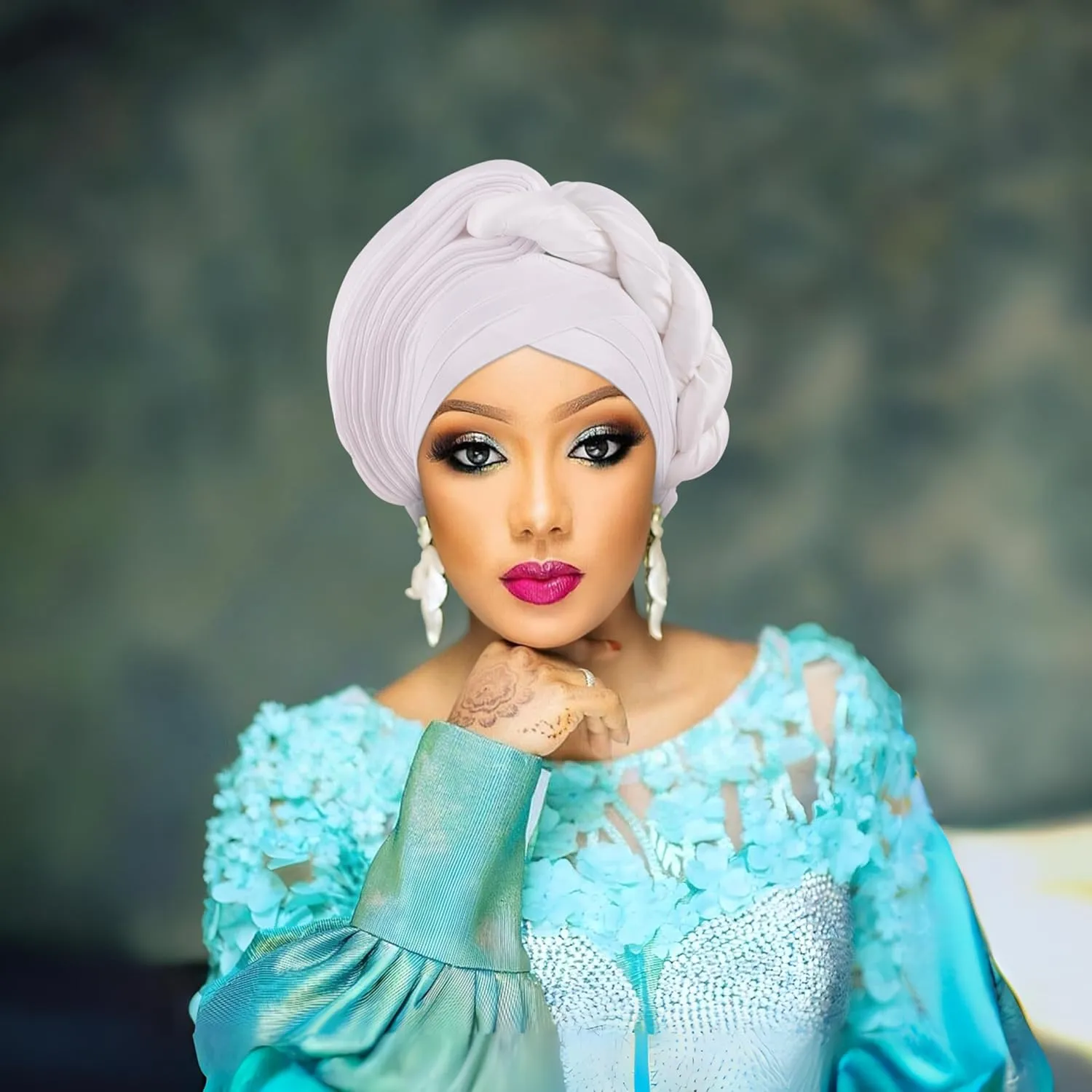 Women's Turban Cap Nigeria Wedding Auto Geles Party Headwear Female Head Wraps Raw Silk African Headtie Autogele (One Size,White)