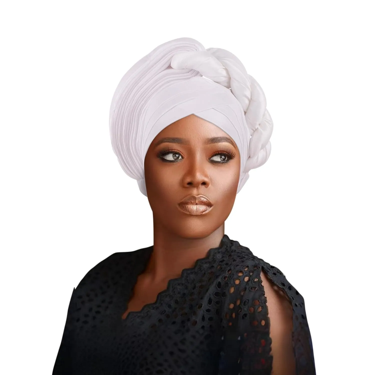 Women's Turban Cap Nigeria Wedding Auto Geles Party Headwear Female Head Wraps Raw Silk African Headtie Autogele (One Size,White)