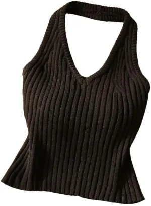 Women's Vintage Letter Diamond Halter Camisole Retro-Inspired Adjustable Summer Tops Elastic Slim-Fit Vest