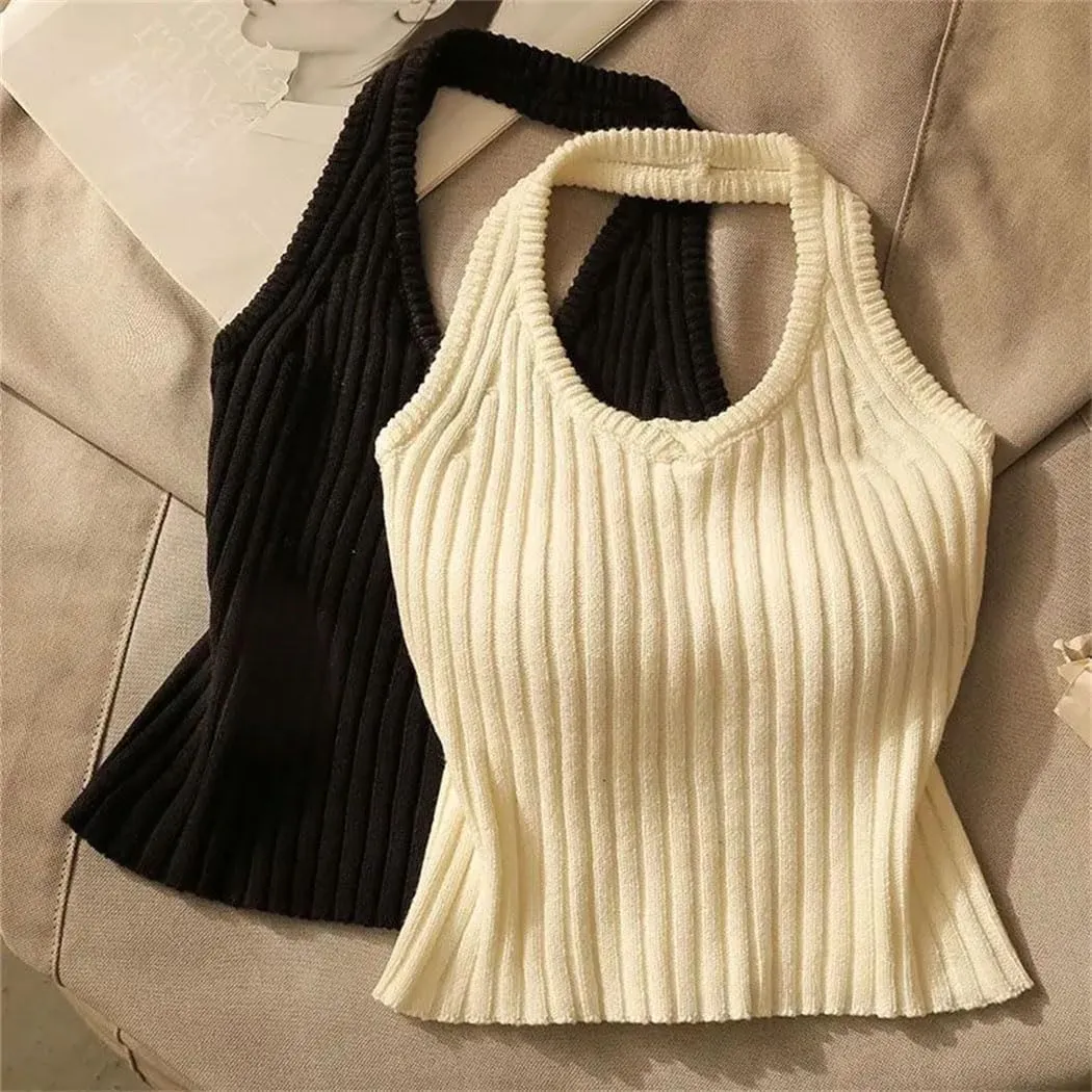 Women's Vintage Letter Diamond Halter Camisole Retro-Inspired Adjustable Summer Tops Elastic Slim-Fit Vest
