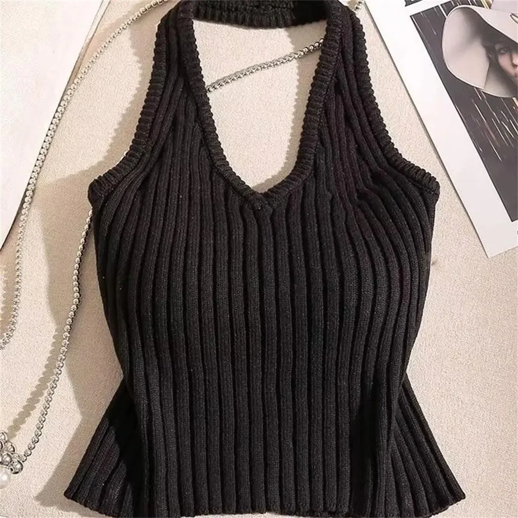 Women's Vintage Letter Diamond Halter Camisole Retro-Inspired Adjustable Summer Tops Elastic Slim-Fit Vest