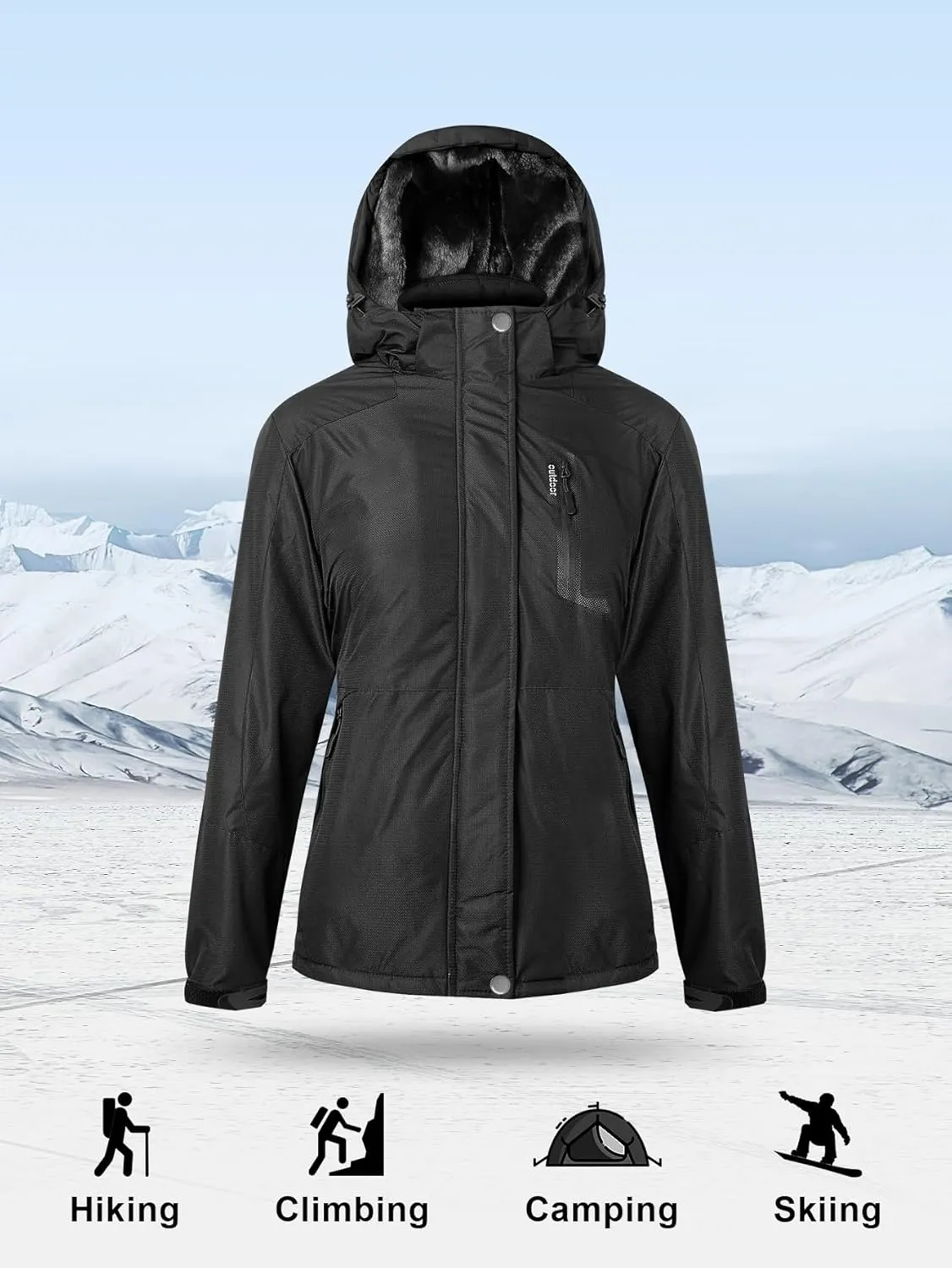 Women’s Waterproof Snow Ski Jacket Mountain Windproof Winter Coat with Detachable Hood