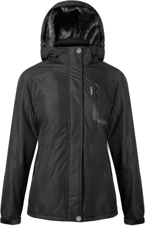 Women’s Waterproof Snow Ski Jacket Mountain Windproof Winter Coat with Detachable Hood