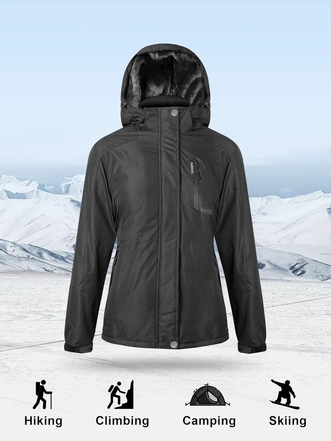 Women’s Waterproof Snow Ski Jacket Mountain Windproof Winter Coat with Detachable Hood