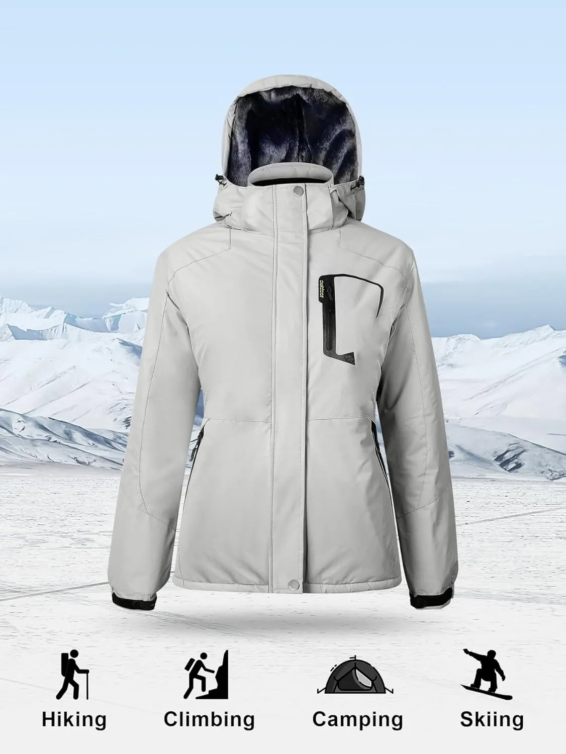 Women’s Waterproof Snow Ski Jacket Mountain Windproof Winter Coat with Detachable Hood