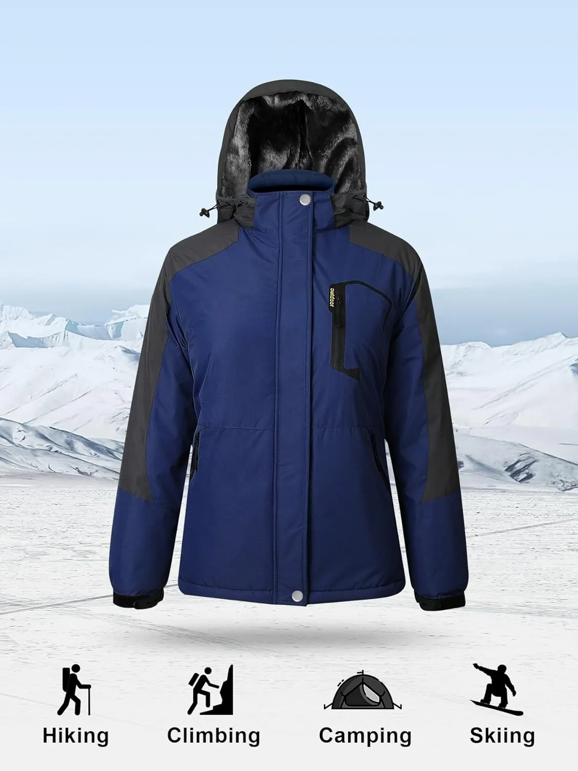 Women’s Waterproof Snow Ski Jacket Mountain Windproof Winter Coat with Detachable Hood