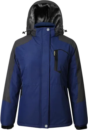 Women’s Waterproof Snow Ski Jacket Mountain Windproof Winter Coat with Detachable Hood