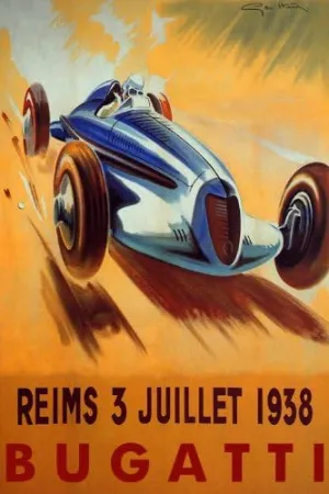 WONDERFULITEMS Reims 1938 France CAR Race Bugatti Speed Racing Large Vintage Poster REPRO ON Canvas