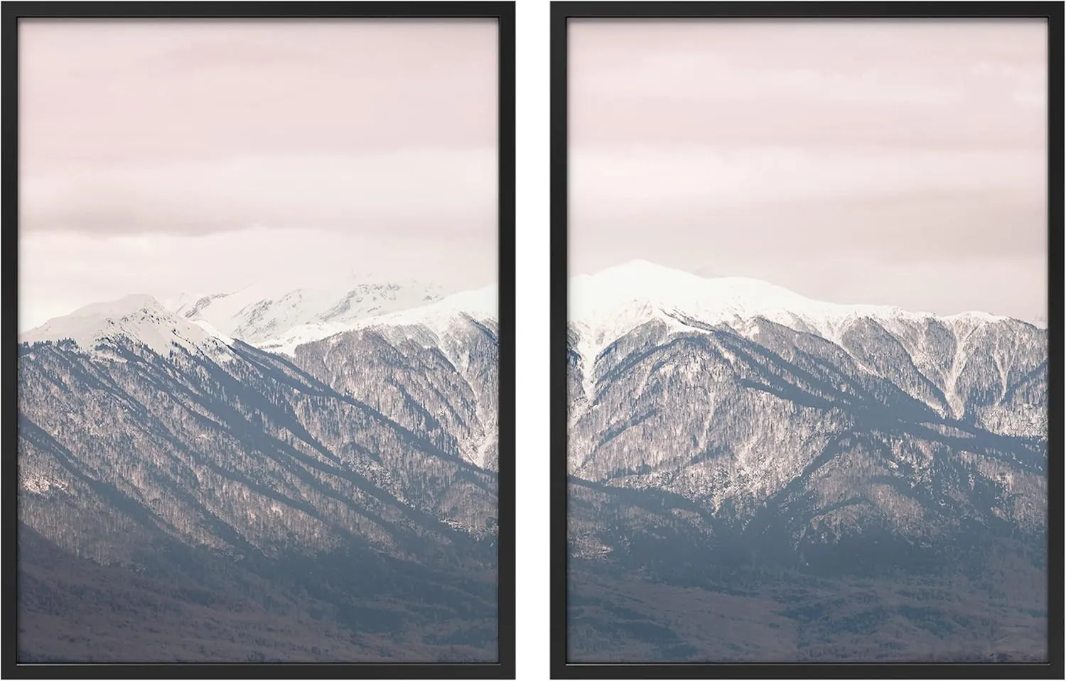 Woodrose Framed Wall Art Collage Print Gallery Set Snowy Mountain Range Below Sky Nature Wilderness Photography Realism Modern Landscape Relax/Calm for Living Room, Bedroom, Office - 12"x16"x2 BLACK