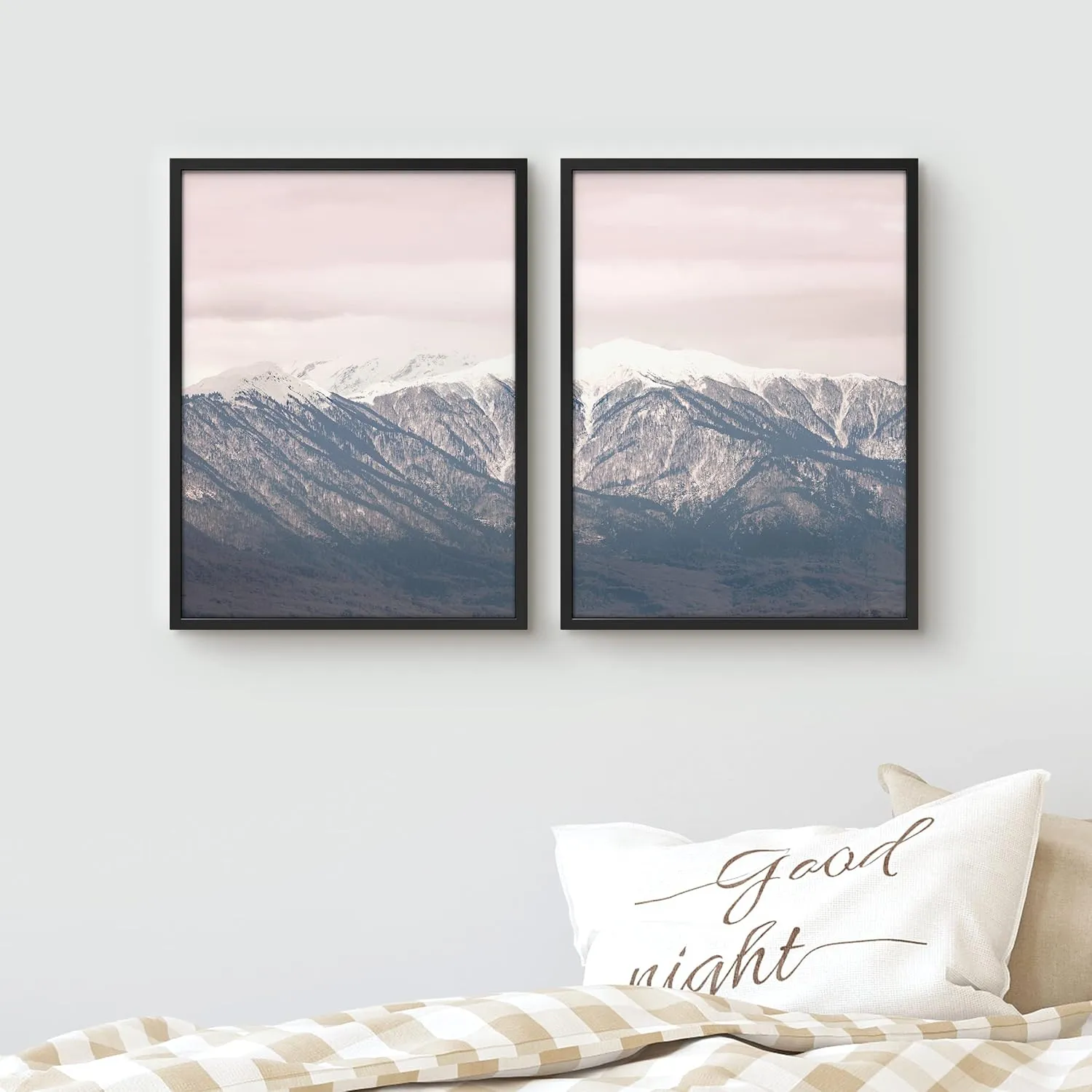 Woodrose Framed Wall Art Collage Print Gallery Set Snowy Mountain Range Below Sky Nature Wilderness Photography Realism Modern Landscape Relax/Calm for Living Room, Bedroom, Office - 12"x16"x2 BLACK