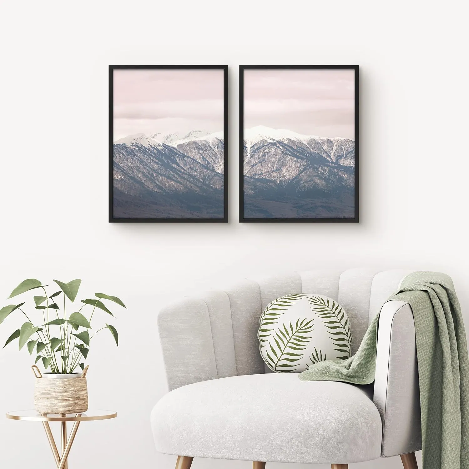 Woodrose Framed Wall Art Collage Print Gallery Set Snowy Mountain Range Below Sky Nature Wilderness Photography Realism Modern Landscape Relax/Calm for Living Room, Bedroom, Office - 12"x16"x2 BLACK